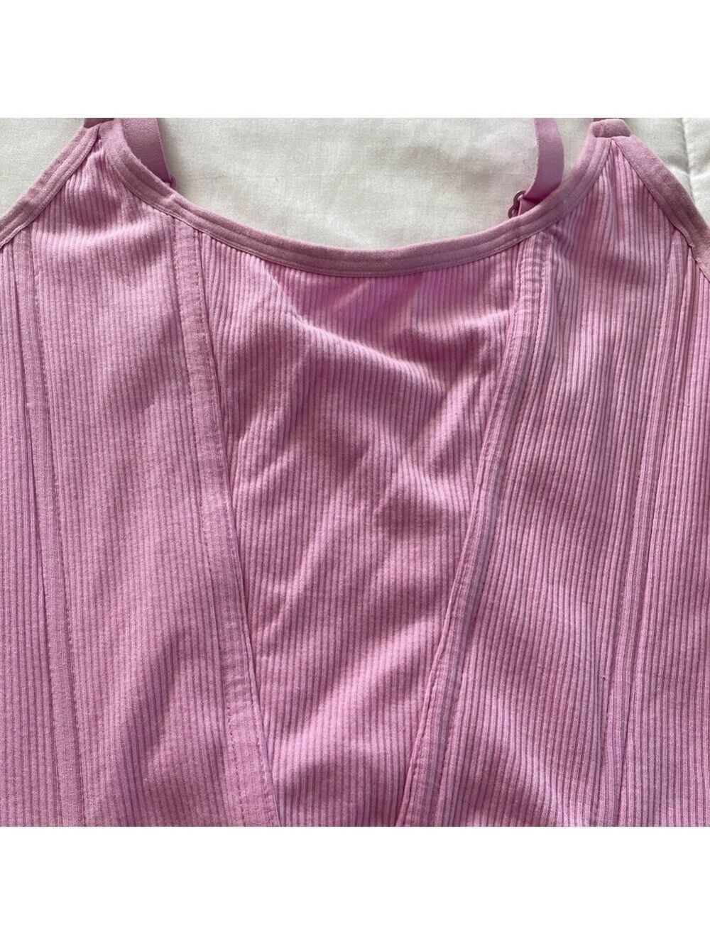 Colsie Pink Corset Ribbed Mesh Top - Picture 8 of 10